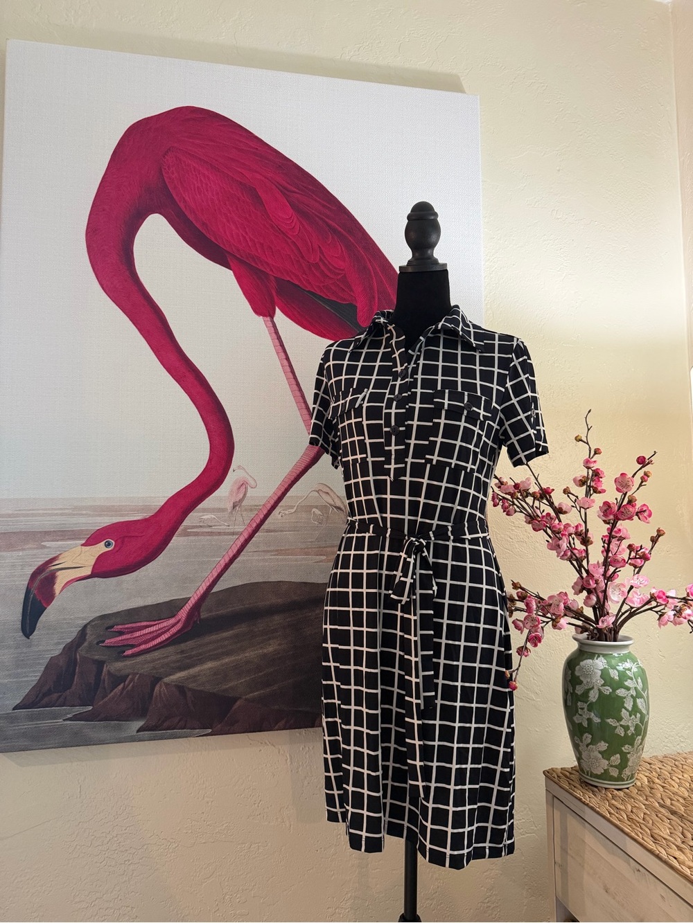 Enfocus Studio Black and White Windowpane Shirt Dress